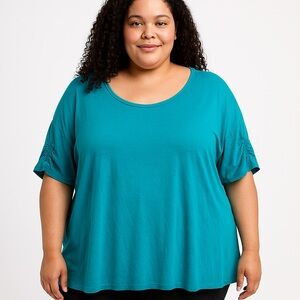 Woman Within Scoop Neck Tee Top Embellished Adjustable Short Sleeves Size 5X